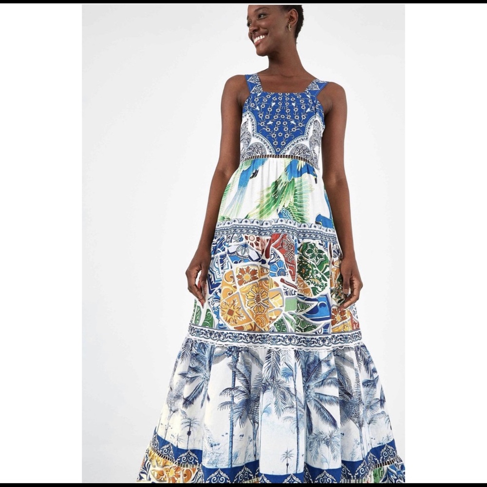 FARM RIO BLUE TILE MAXI DRESS